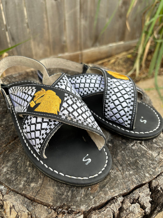 Huarache Cruzado Caballo Bordado Negro