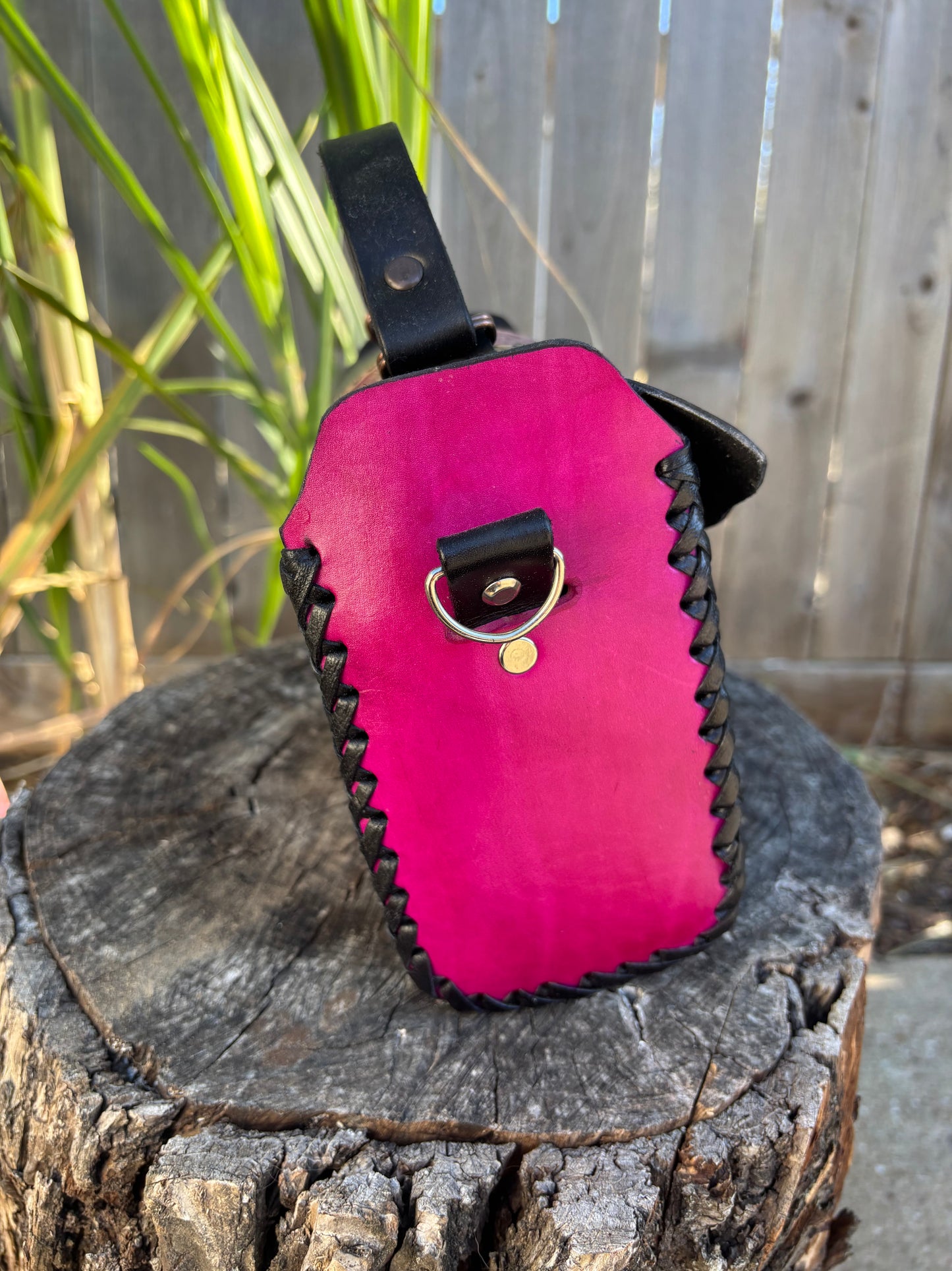 Bolsa Cincela de Piel Negro y rosa