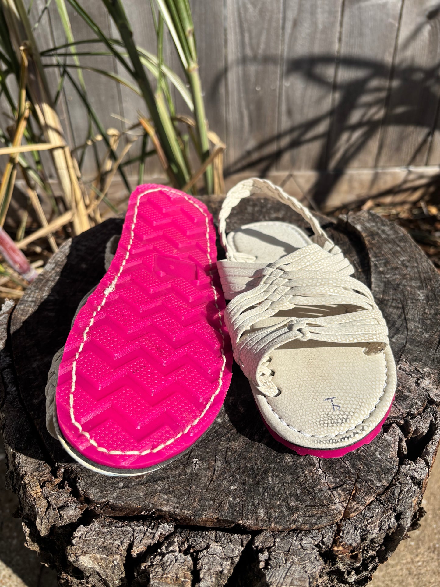 Huarache Araña Blanco Suela Rosa