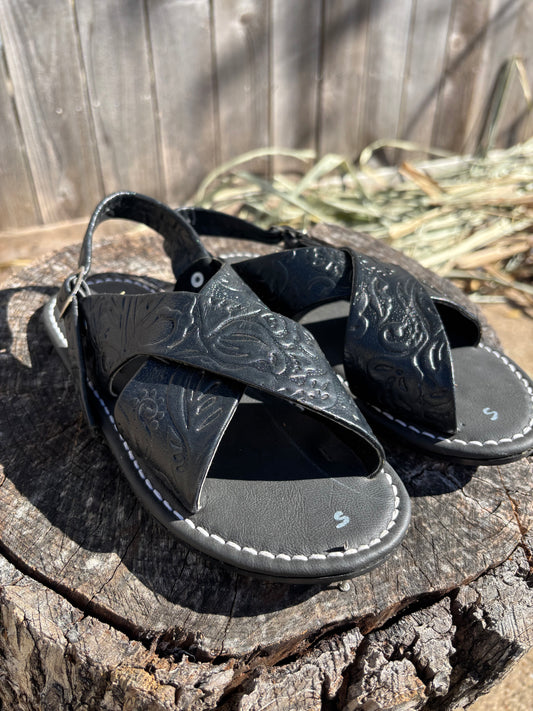 Huarache Cruzado Flores Negro