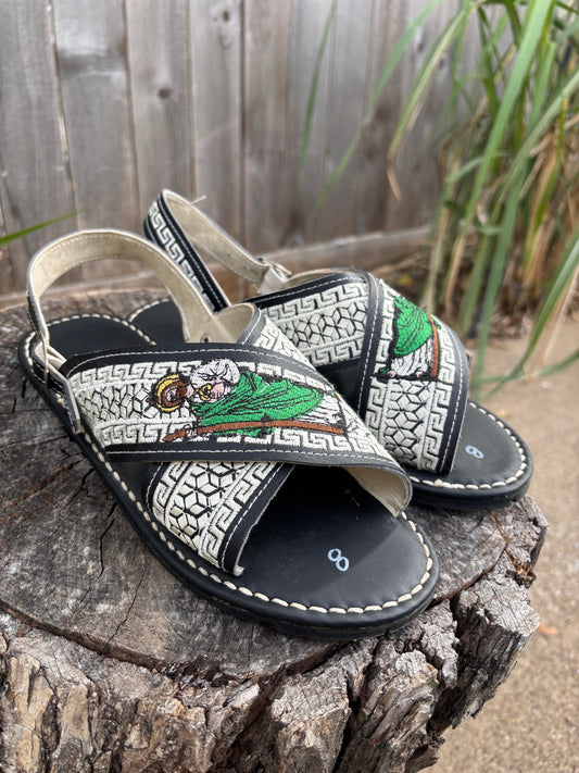 Huarache Cruzado San Judas Blanco y Negro