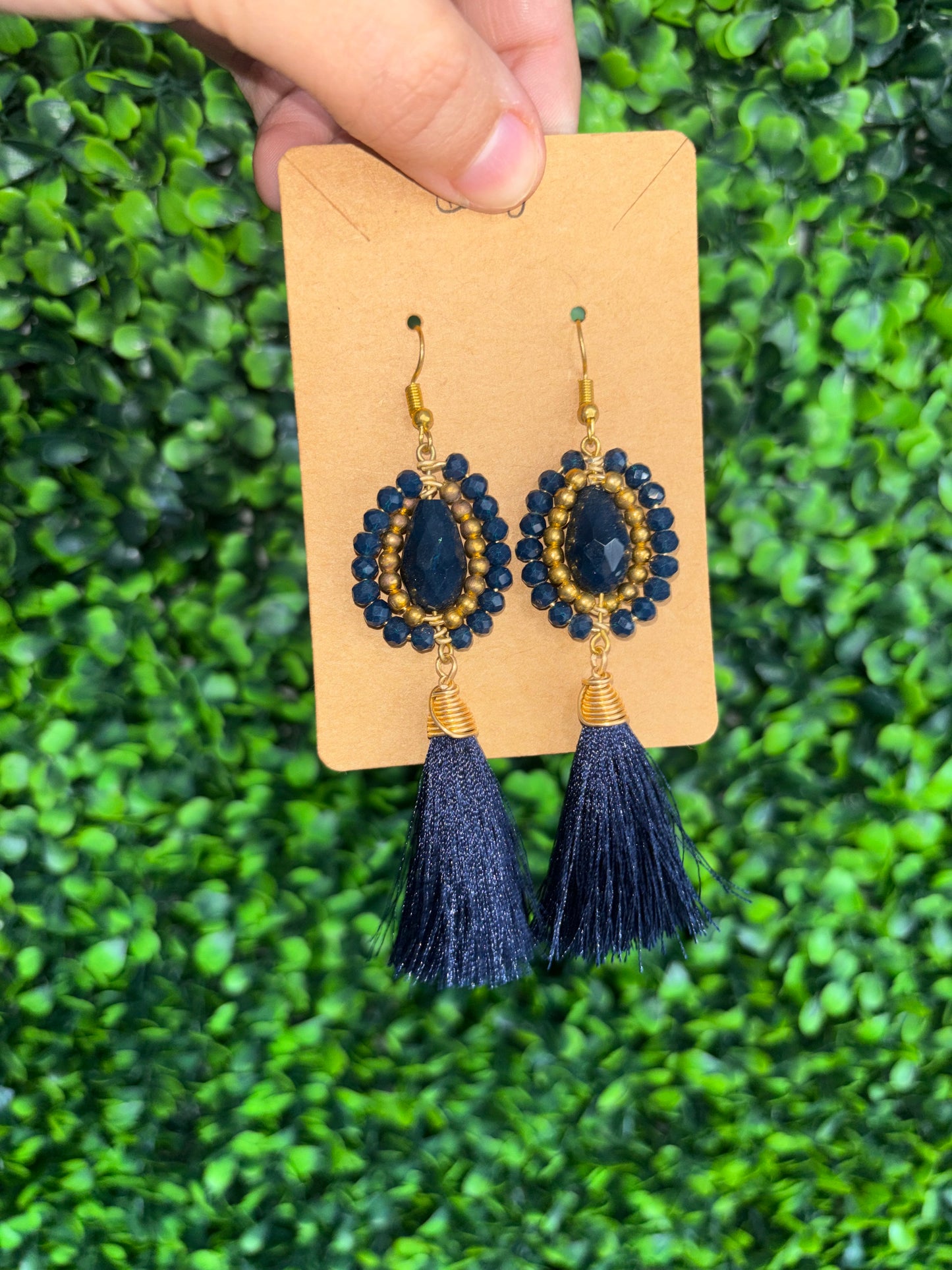 Aretes Chaquira con Crystal Azul Marino