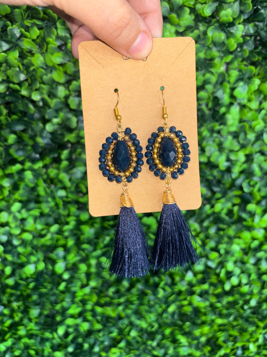 Aretes Chaquira con Crystal Azul Marino