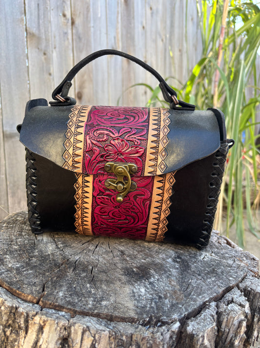Bolsa Cincela de Piel Negro y rosa